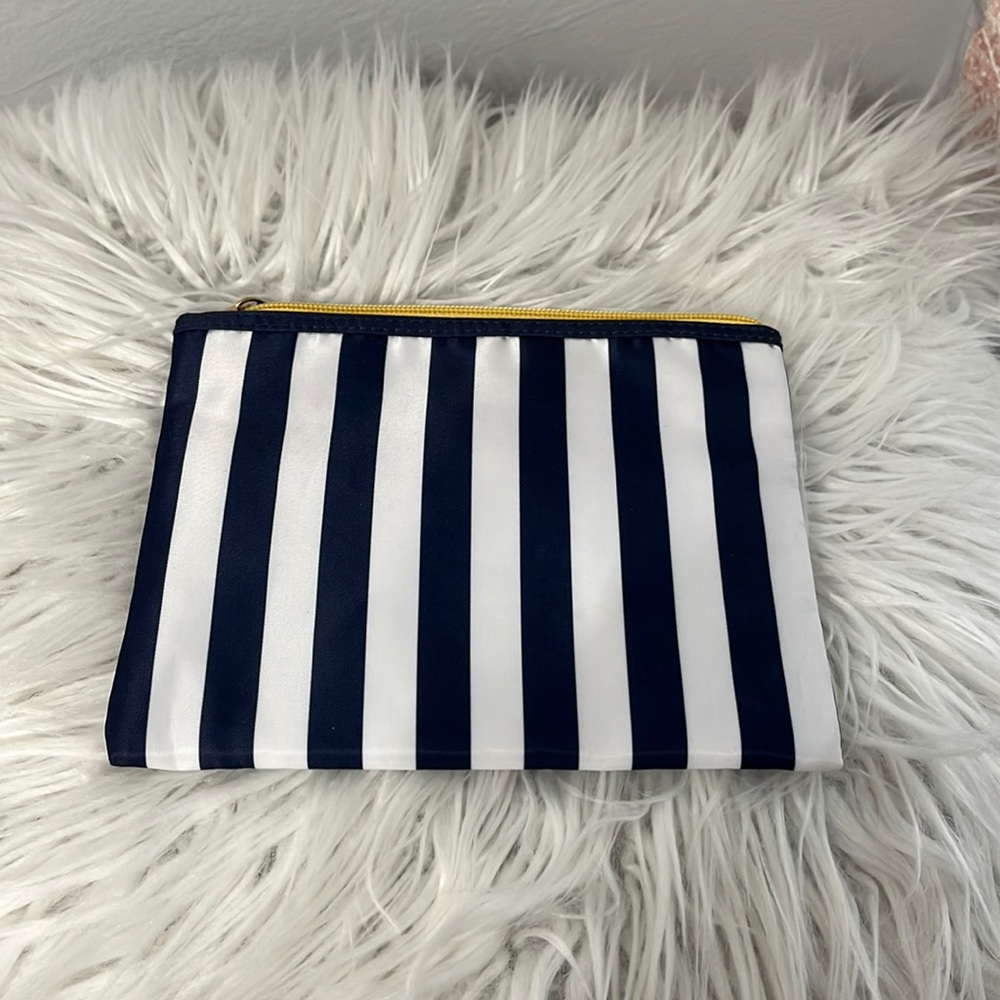 Saks Fifth Avenue blue and white striped makeup bag